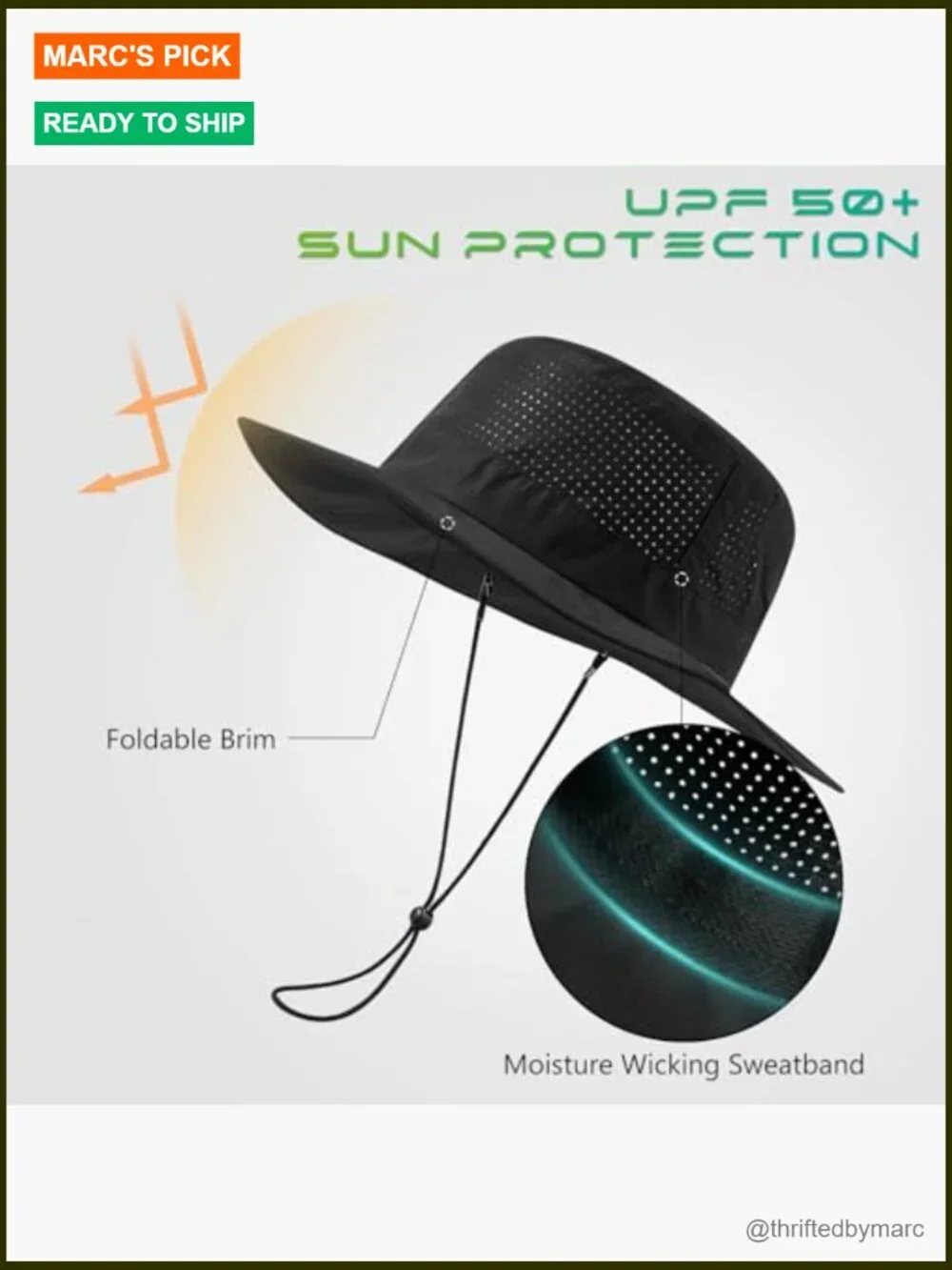 UPF 50+ Bucket Sun Hat with Laser Perforated Mesh Cooling Adjustable Breathable